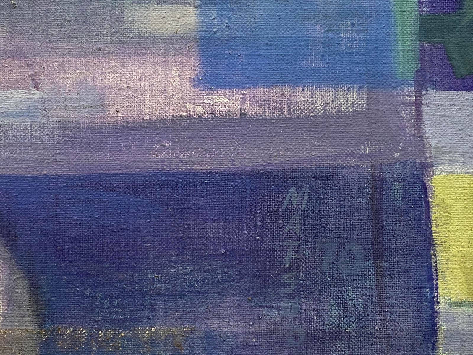 Large 1970s Bauhaus Cubist Surrealist Abstract Painting of Horses in Blues and Yellows Signed - 8