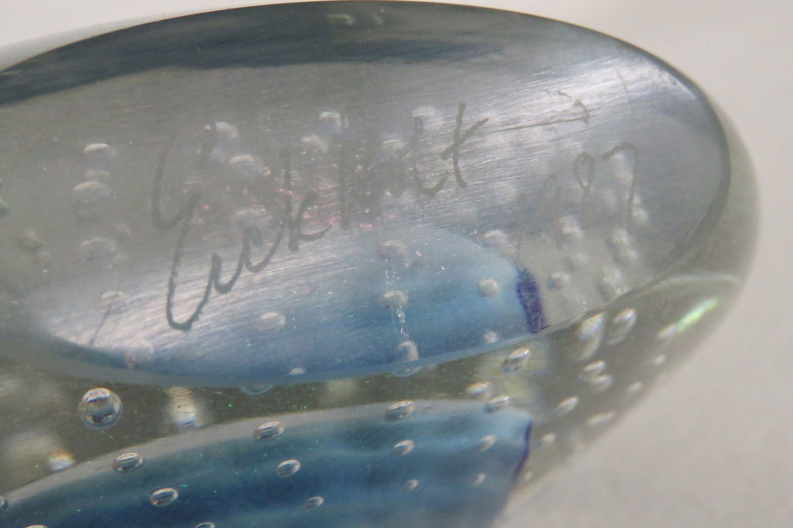 Eickholt 1987 Reptile Abstract Disc Art Glass Paper Weight Signed 4428b - 6