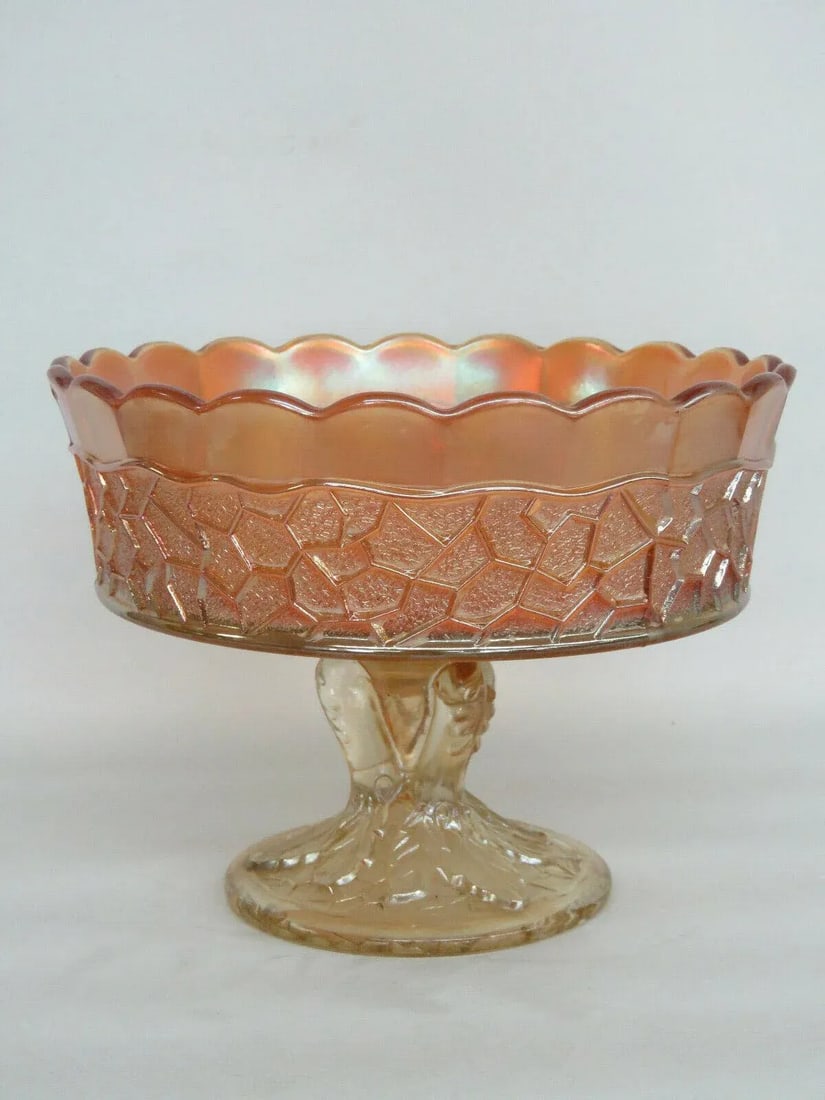 Dugan Maple Leaf Marigold Carnival Glass Peacock Feather Large Berry Bowl - 10