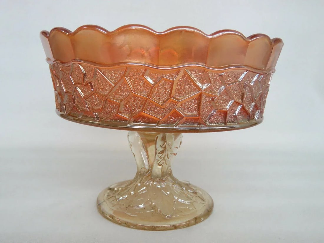 Dugan Maple Leaf Marigold Carnival Glass Peacock Feather Large Berry Bowl - 11