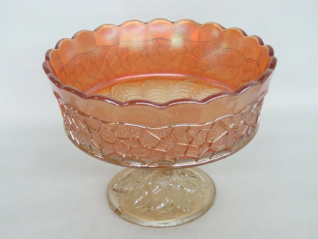 Dugan Maple Leaf Marigold Carnival Glass Peacock Feather Large Berry Bowl - 12