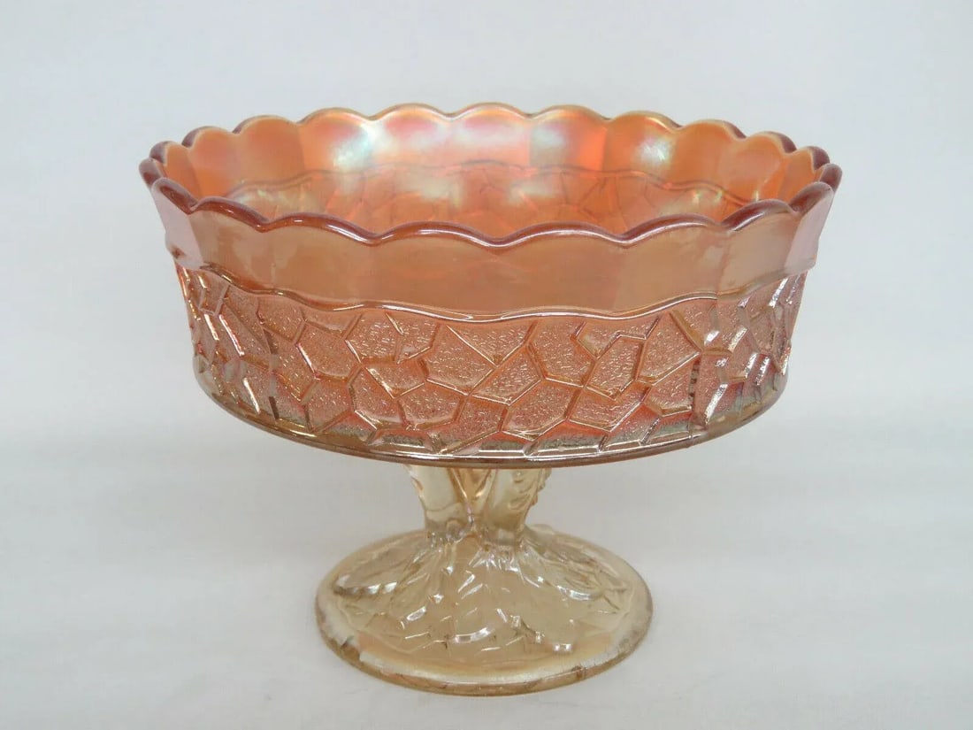 Dugan Maple Leaf Marigold Carnival Glass Peacock Feather Large Berry Bowl - 13