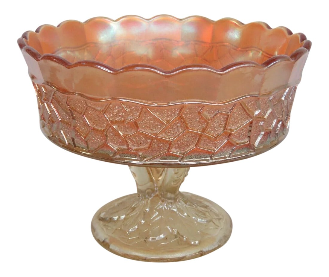 Dugan Maple Leaf Marigold Carnival Glass Peacock Feather Large Berry Bowl (1 of 13)