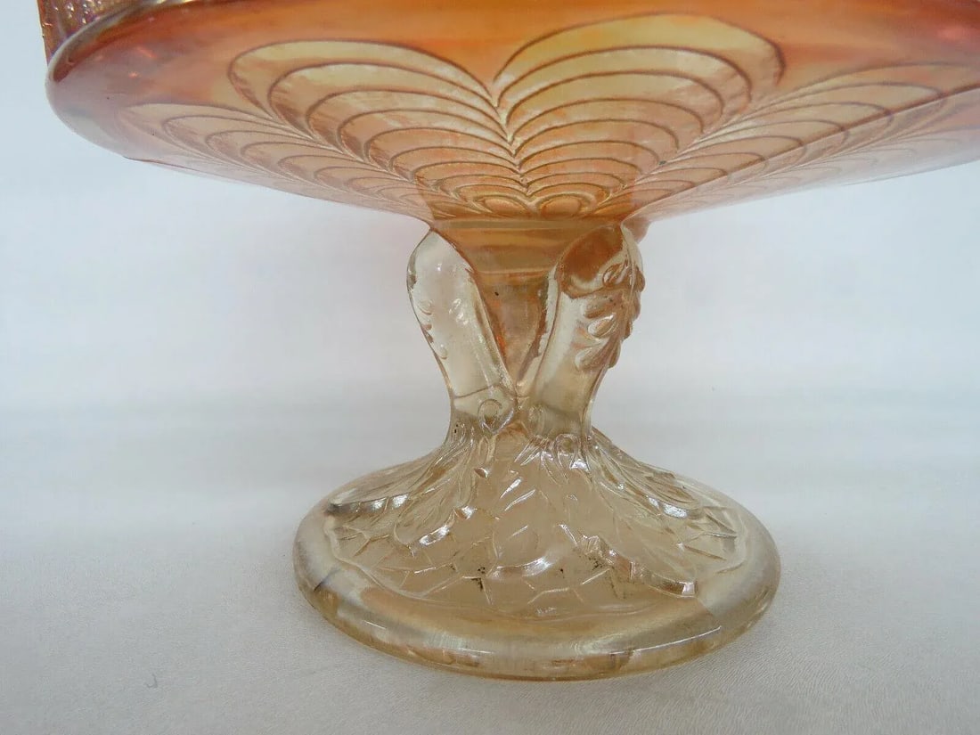 Dugan Maple Leaf Marigold Carnival Glass Peacock Feather Large Berry Bowl - 3