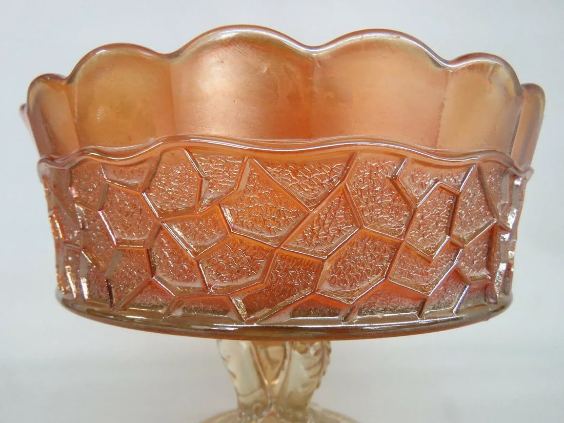 Dugan Maple Leaf Marigold Carnival Glass Peacock Feather Large Berry Bowl - 7