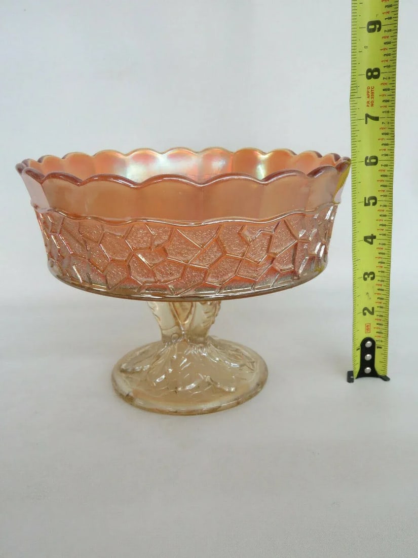 Dugan Maple Leaf Marigold Carnival Glass Peacock Feather Large Berry Bowl - 8