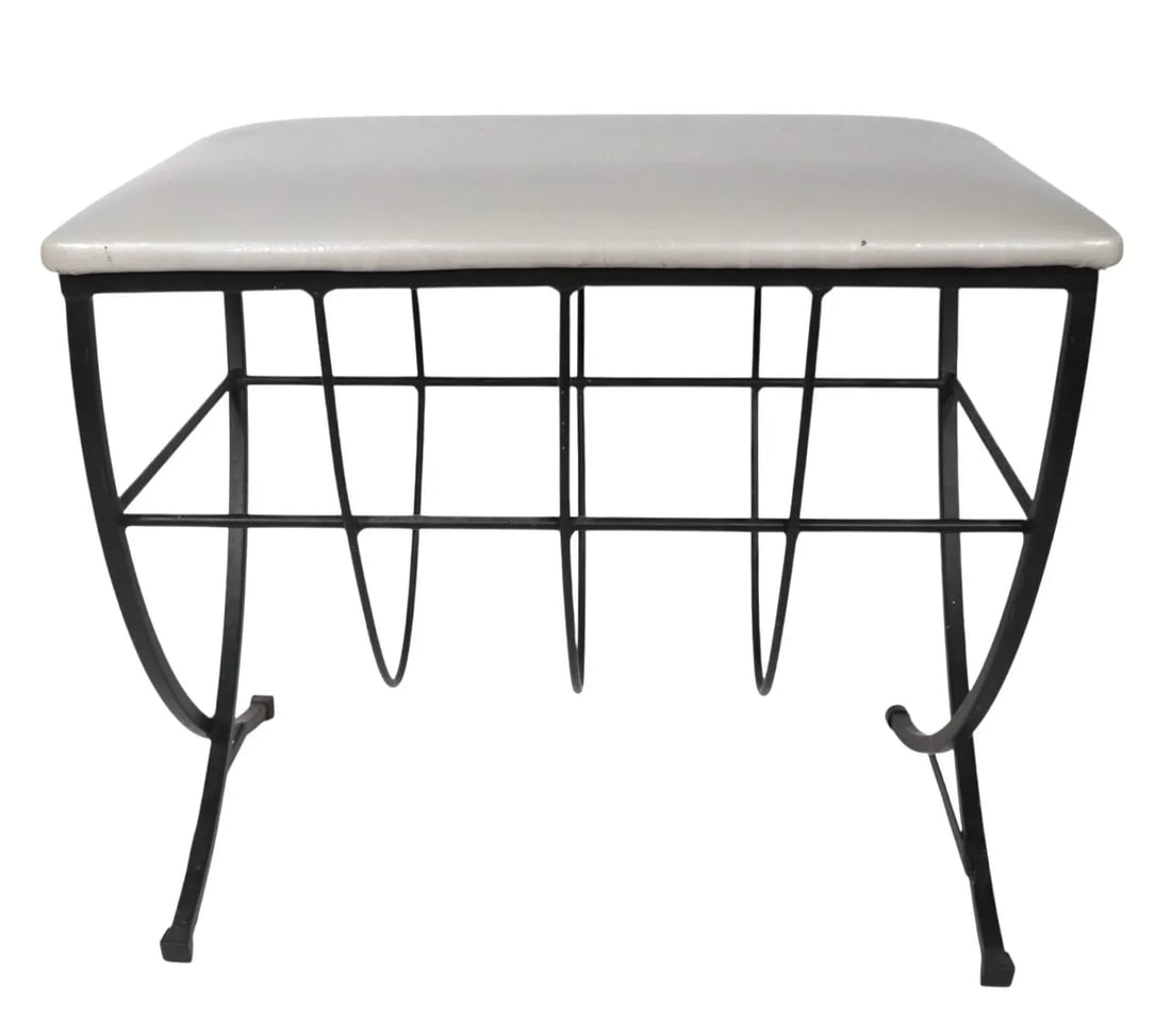 Mid 20th Century Mid Century Iron Bench With Upholstered Pad Seat - 4