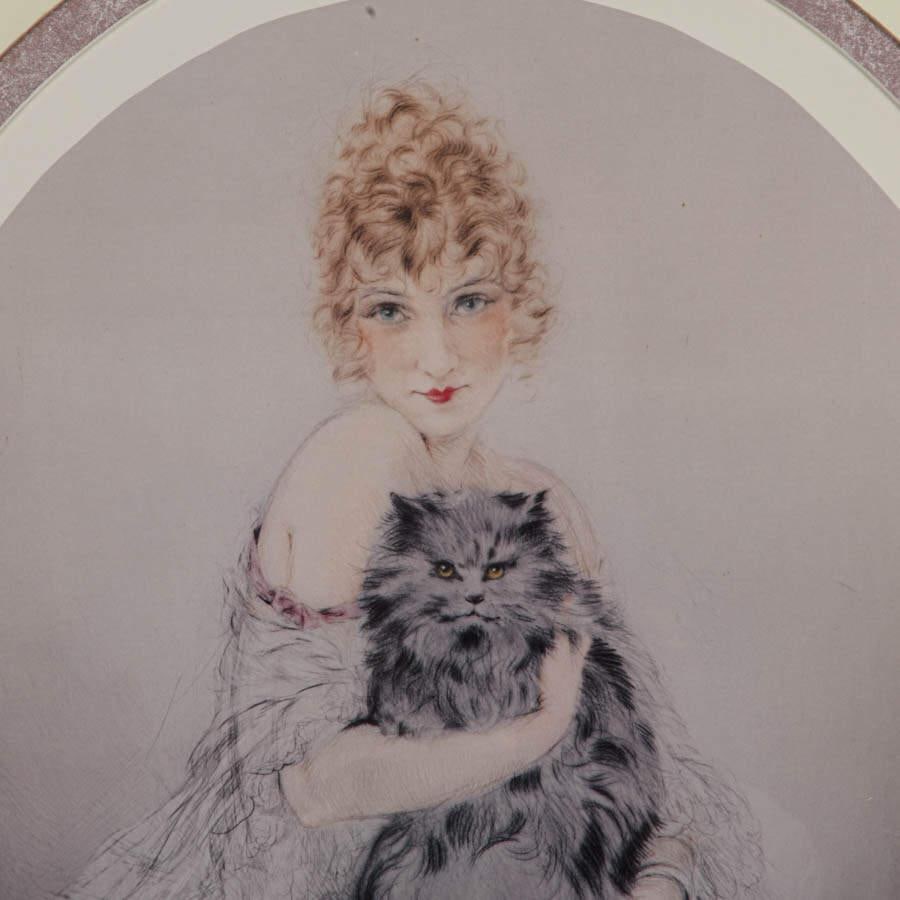 Early 20th Century Framed Louis Icart "Madame and Cat" Print - 3