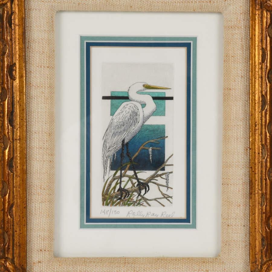 Late 20th Century Framed Lithograph by Rolly Ray Reel of a Heron Signed and Numbered 48/50 - 2