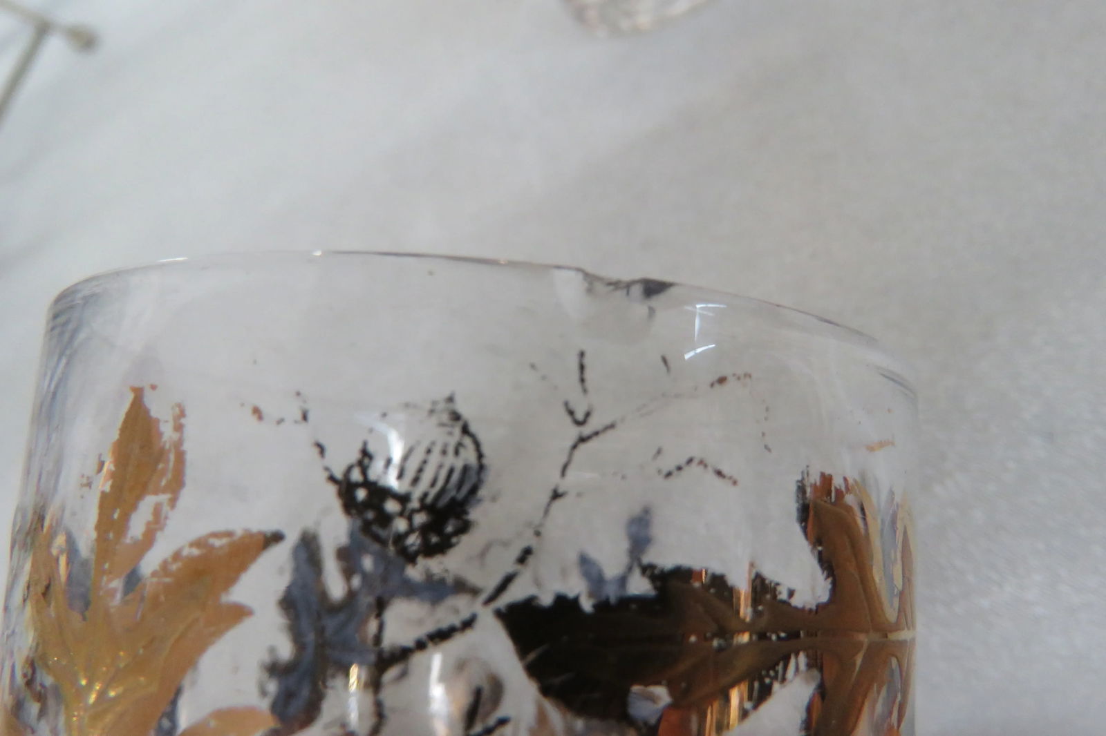 Mid Century Highball 8 Glass Cups Gold Oak Leaf Acorn Pattern W Caddy 4439b - 12