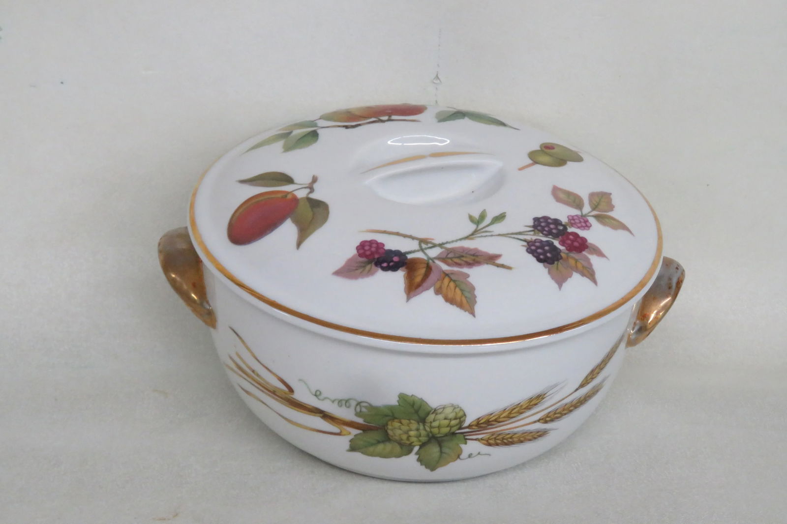 Royal Worcester Evesham Asparagus Wheat Gold Handles Porcelain Casserole With Lid 4449b - 3