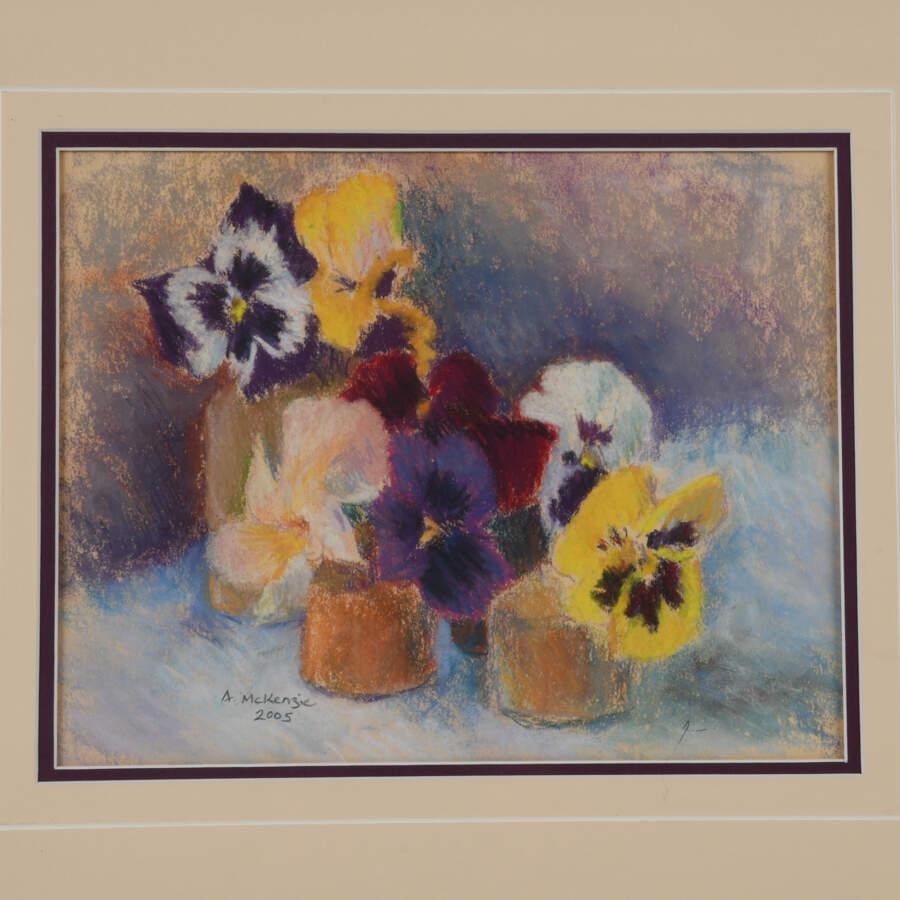 Framed A. McKenzi Floral Still Life Pansies Pastel - 2