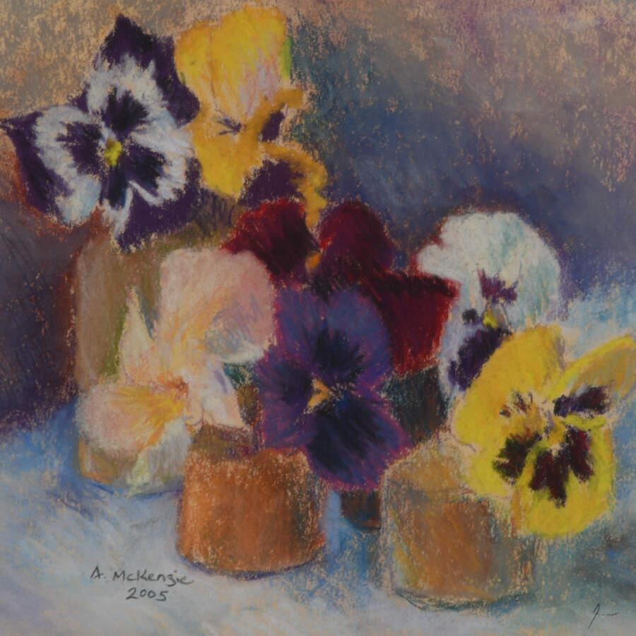 Framed A. McKenzi Floral Still Life Pansies Pastel - 3