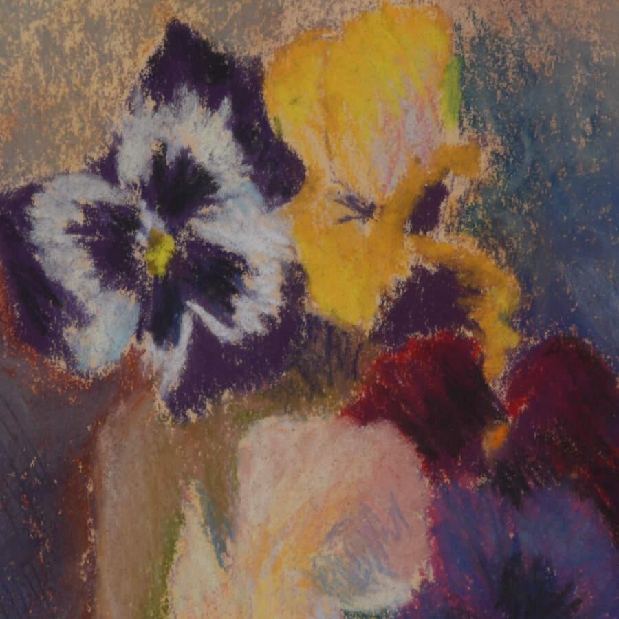Framed A. McKenzi Floral Still Life Pansies Pastel - 4