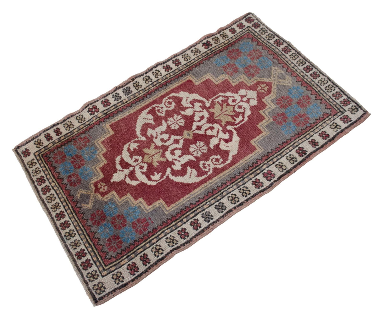 Distressed Low Pile Turkish Yastik Petite Rug Hand Knotted Faded Mat - 24"³ X 41"³ - 4