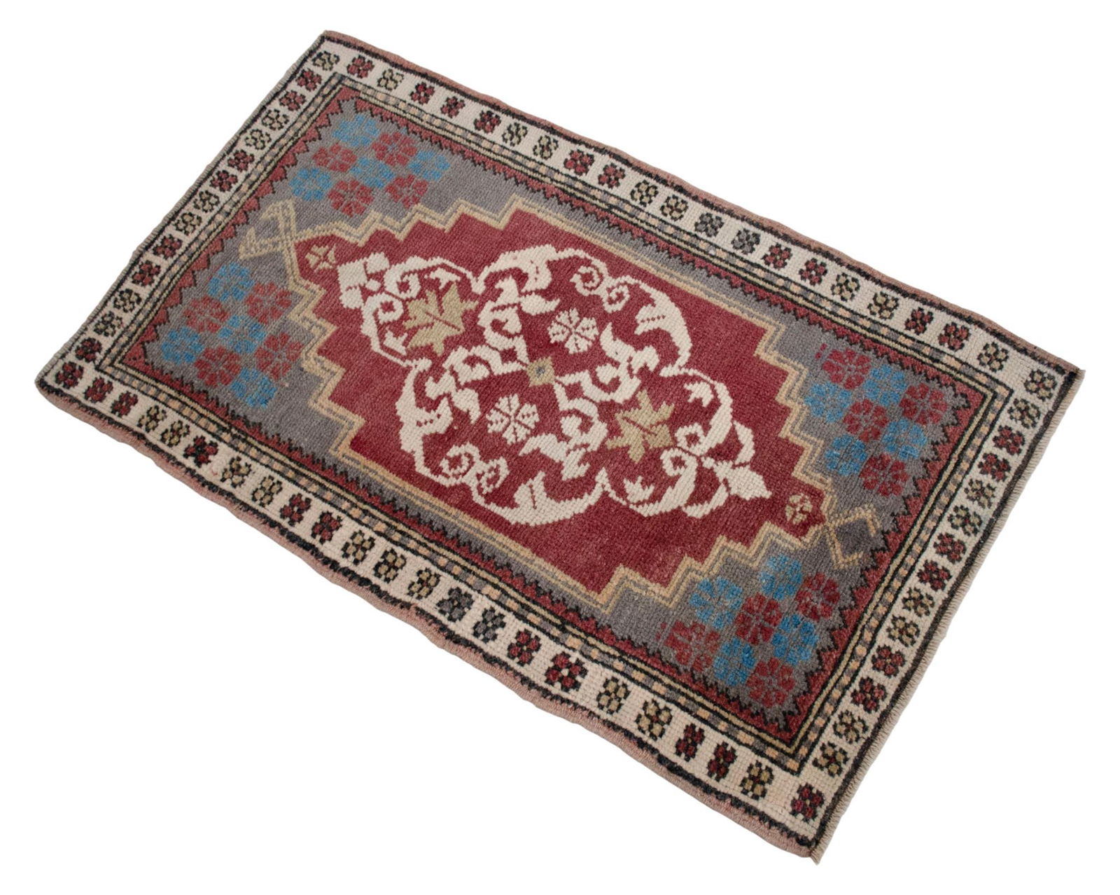 Distressed Low Pile Turkish Yastik Petite Rug Hand Knotted Faded Mat - 24"³ X 41"³ - 6