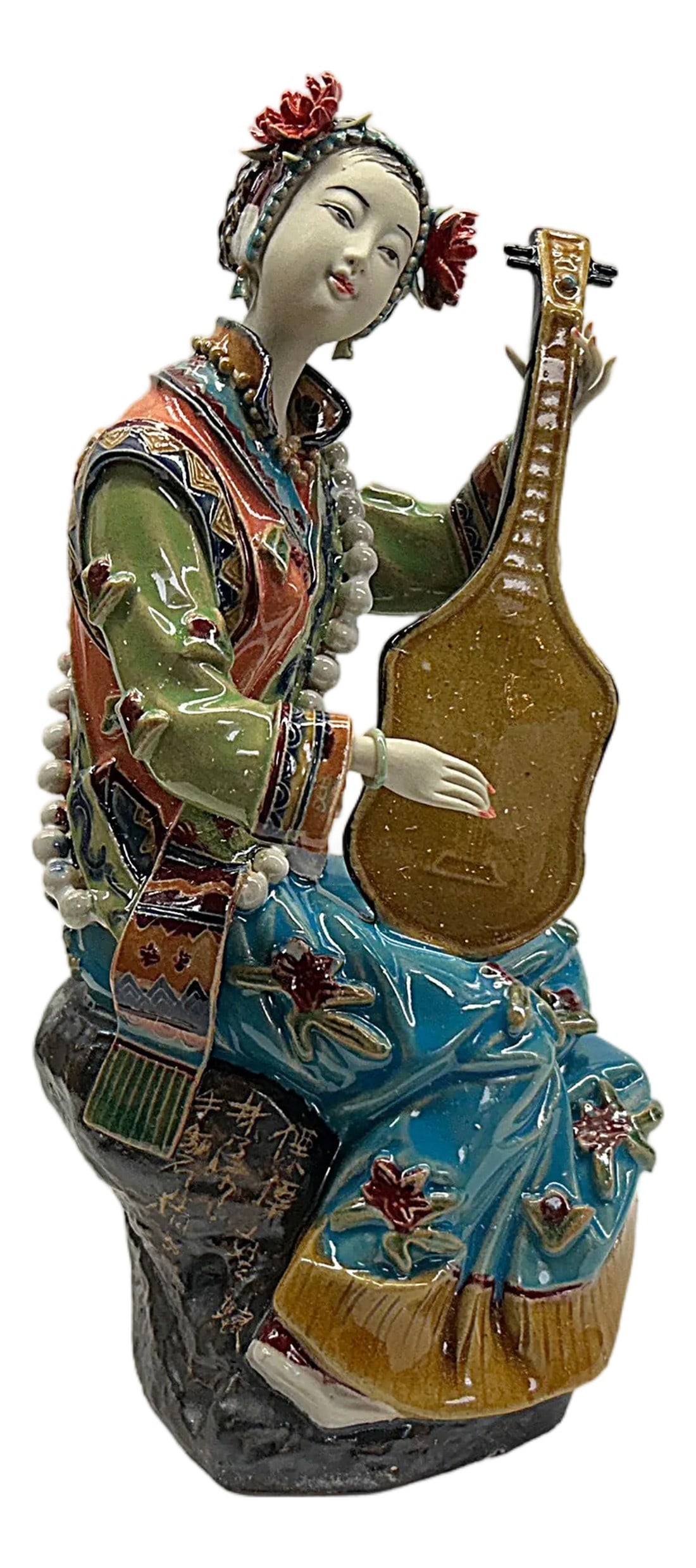 Chinese Porcelain Qing Style Dressing Playing Pipa Lady Figure (1 of 5)