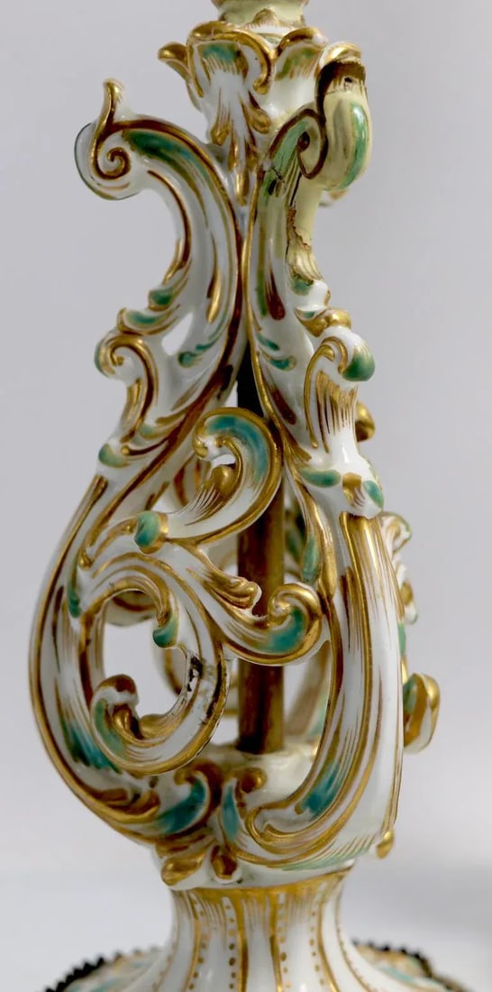 Pr. Porcelain Candlestick Boudoir Lamps Poss. Dresden or Meissen - 8
