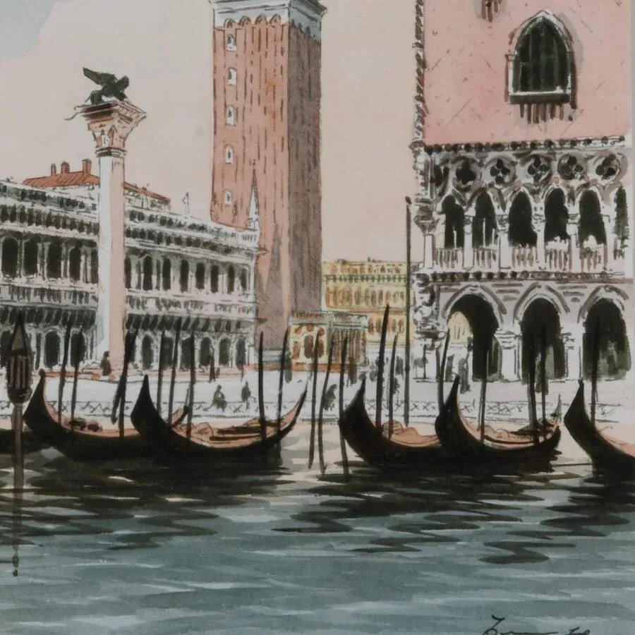 Framed Watercolor of Venice Italy - 3