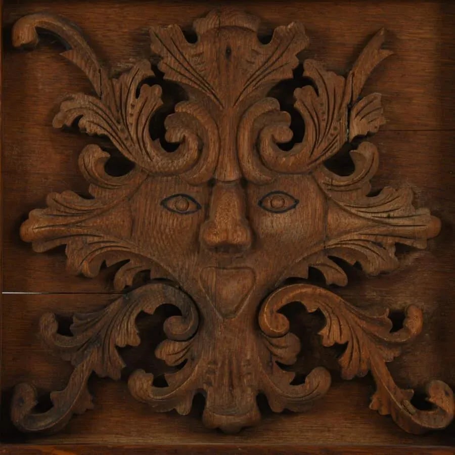 Antique 19th-Century Oak Wooden Carved Architectural Bacchus Relief Panel - 2