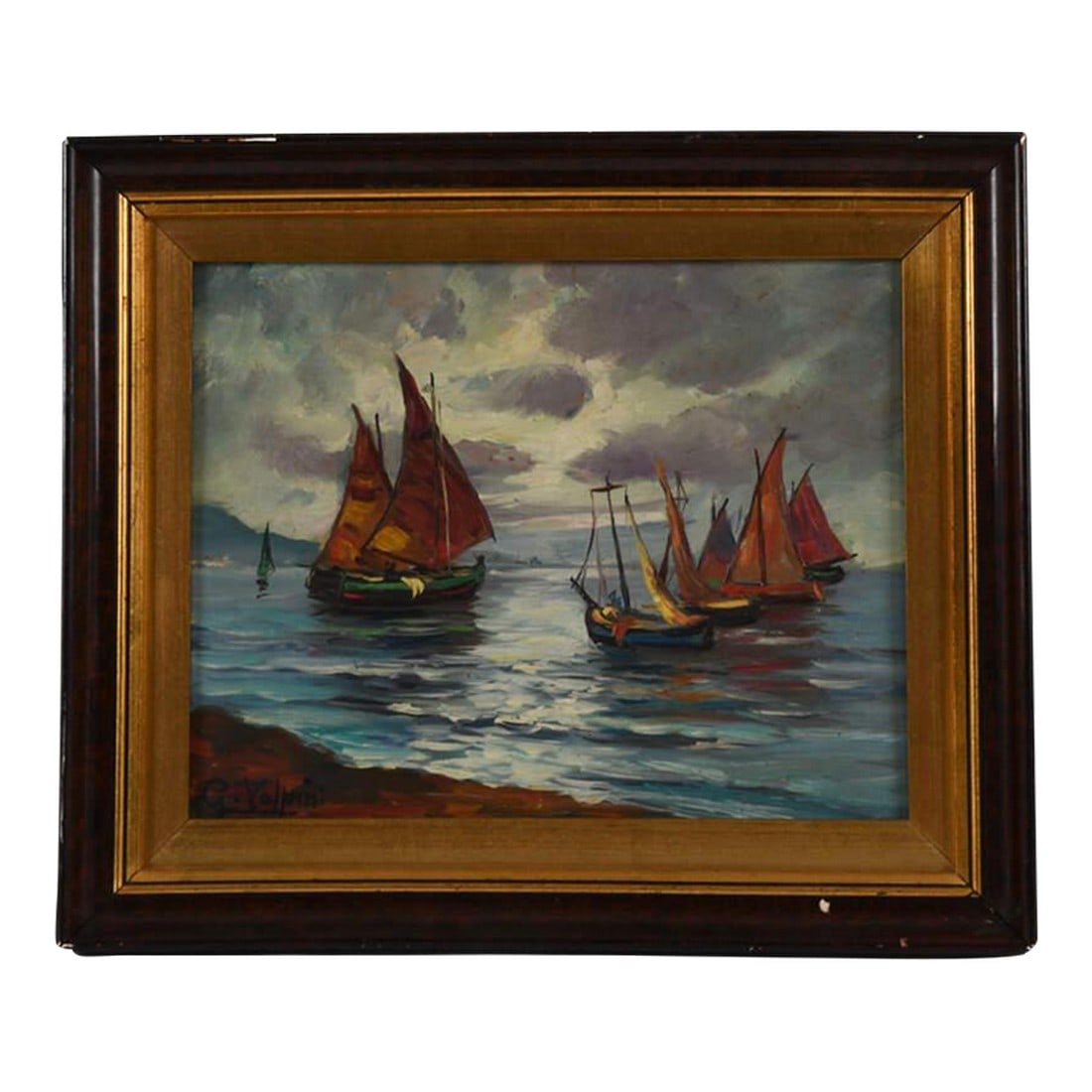 Framed Oil on Board of G. Volpin's "Sailing Ships Seascape" (1 of 11)