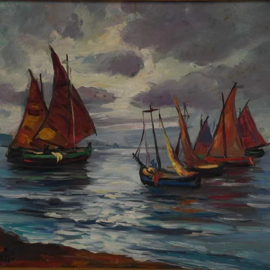 Framed Oil on Board of G. Volpin's "Sailing Ships Seascape" - 2