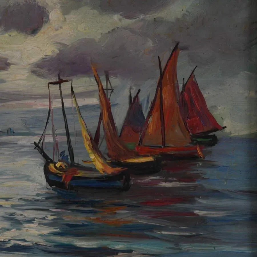 Framed Oil on Board of G. Volpin's "Sailing Ships Seascape" - 4