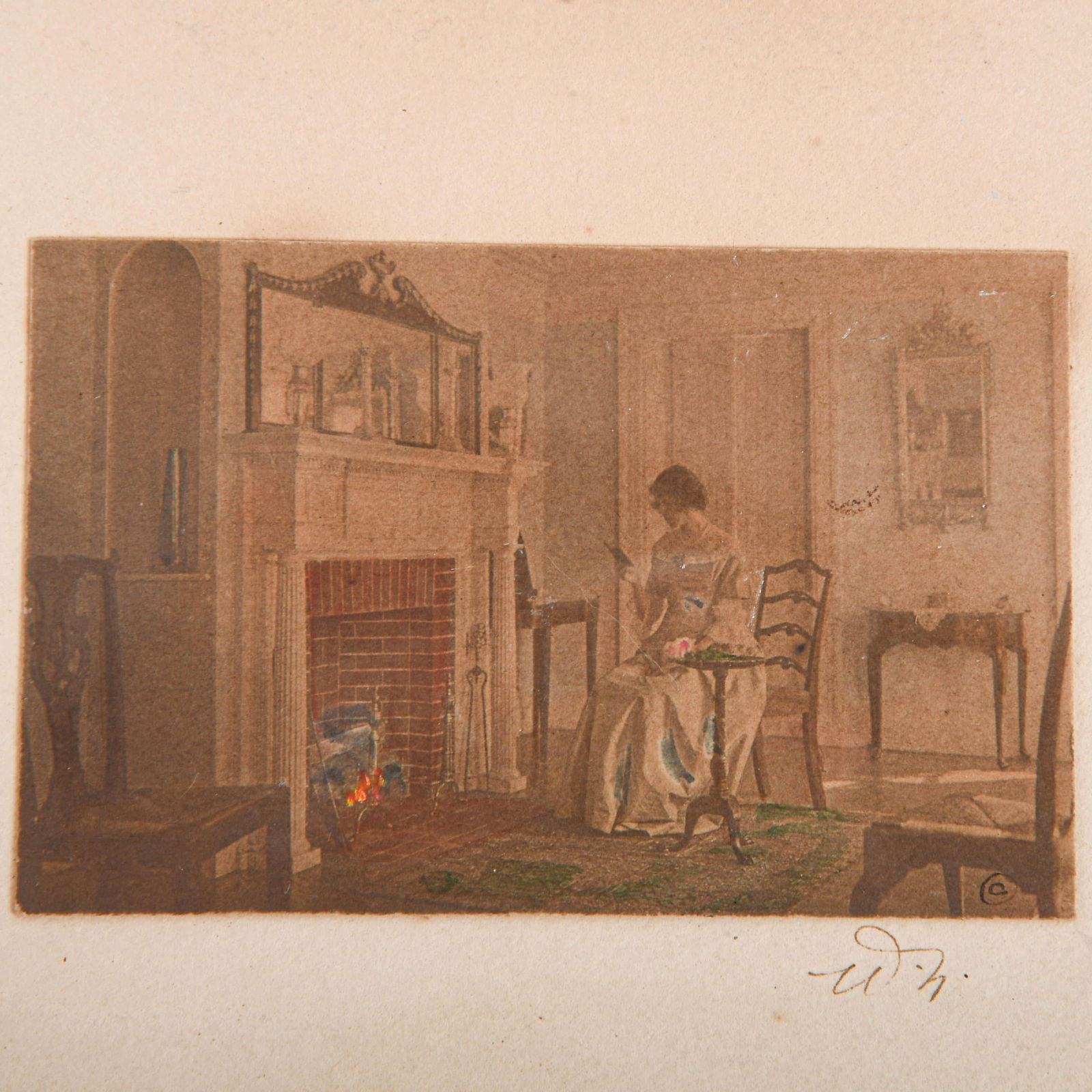 Framed Signed Wallace Nutting Hand-Colored Print - 2