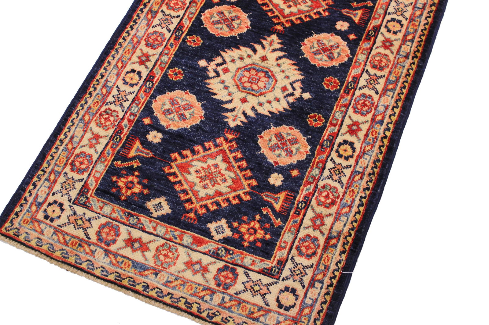 Bohemian Super Kazak Blue/Beige Wool Rug - 2'1'' X 3'2'' - 3
