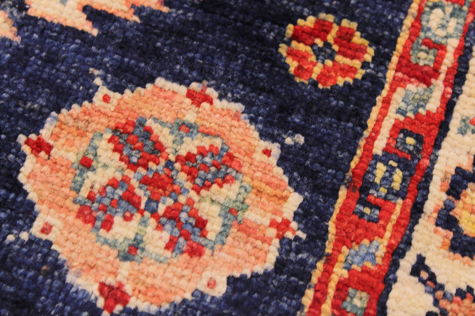 Bohemian Super Kazak Blue/Beige Wool Rug - 2'1'' X 3'2'' - 4