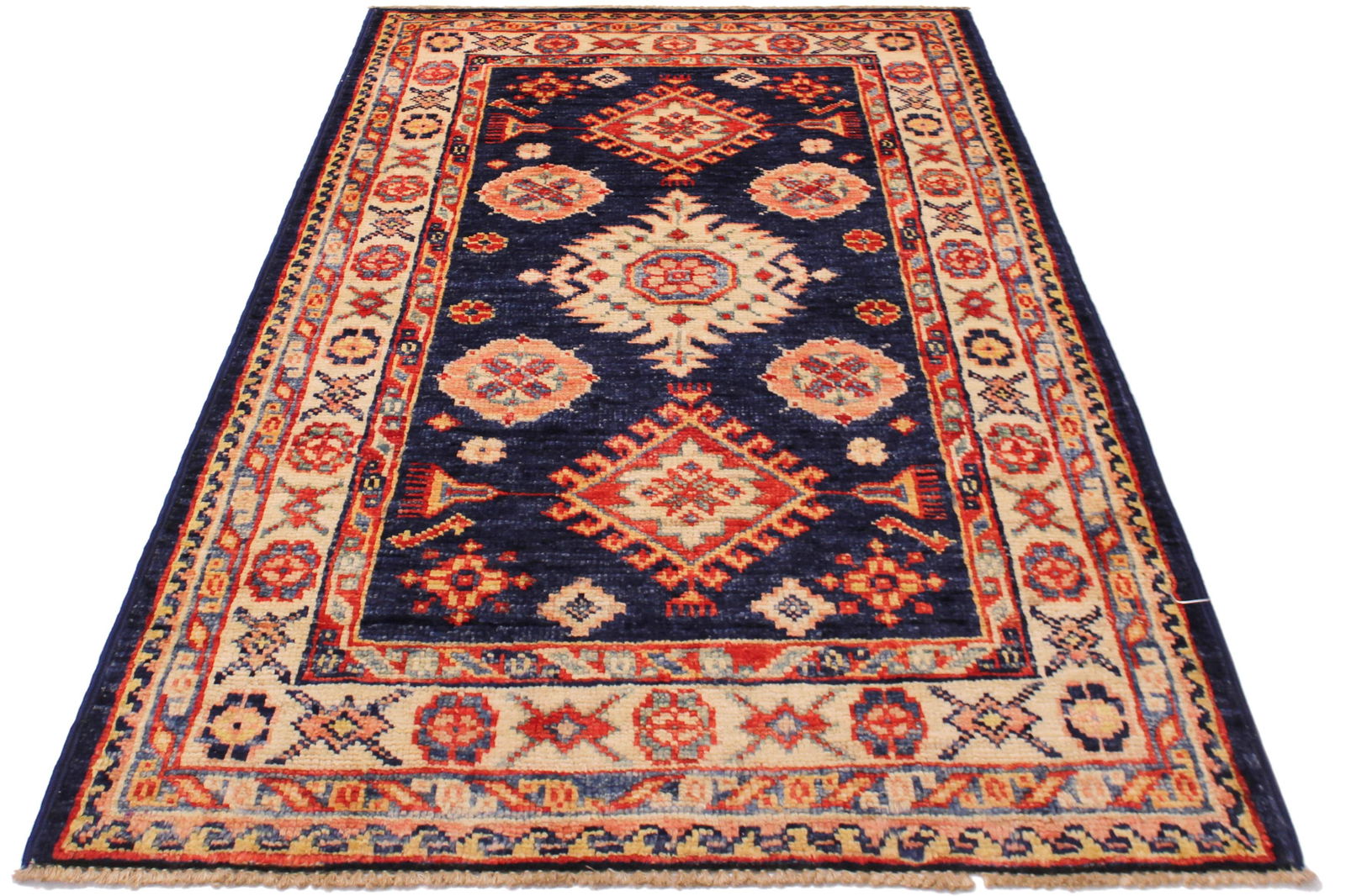 Bohemian Super Kazak Blue/Beige Wool Rug - 2'1'' X 3'2'' - 7