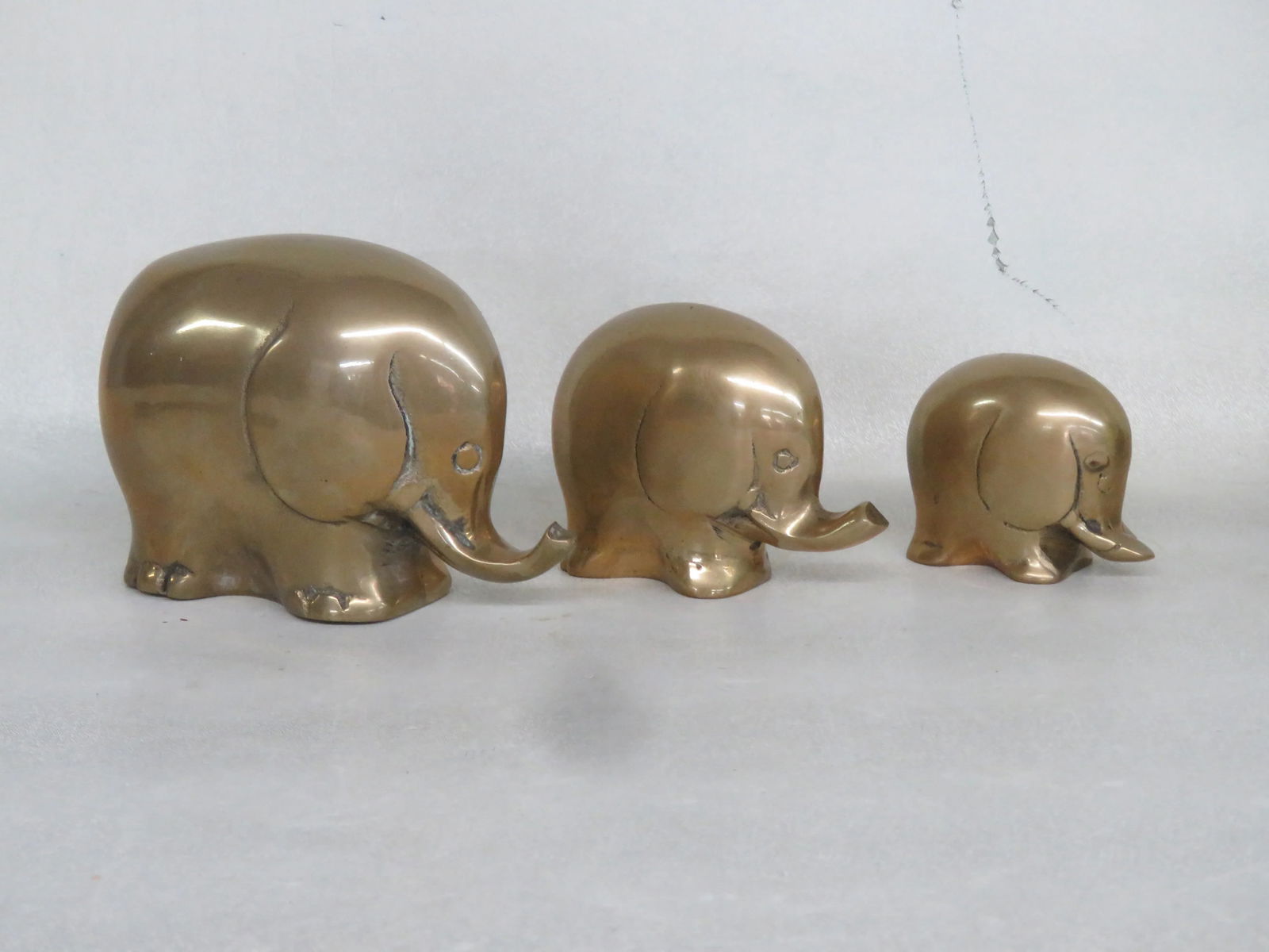 Set of 3 Brass Elephants Figurine Sculpture Animal Statue 4485b - 10