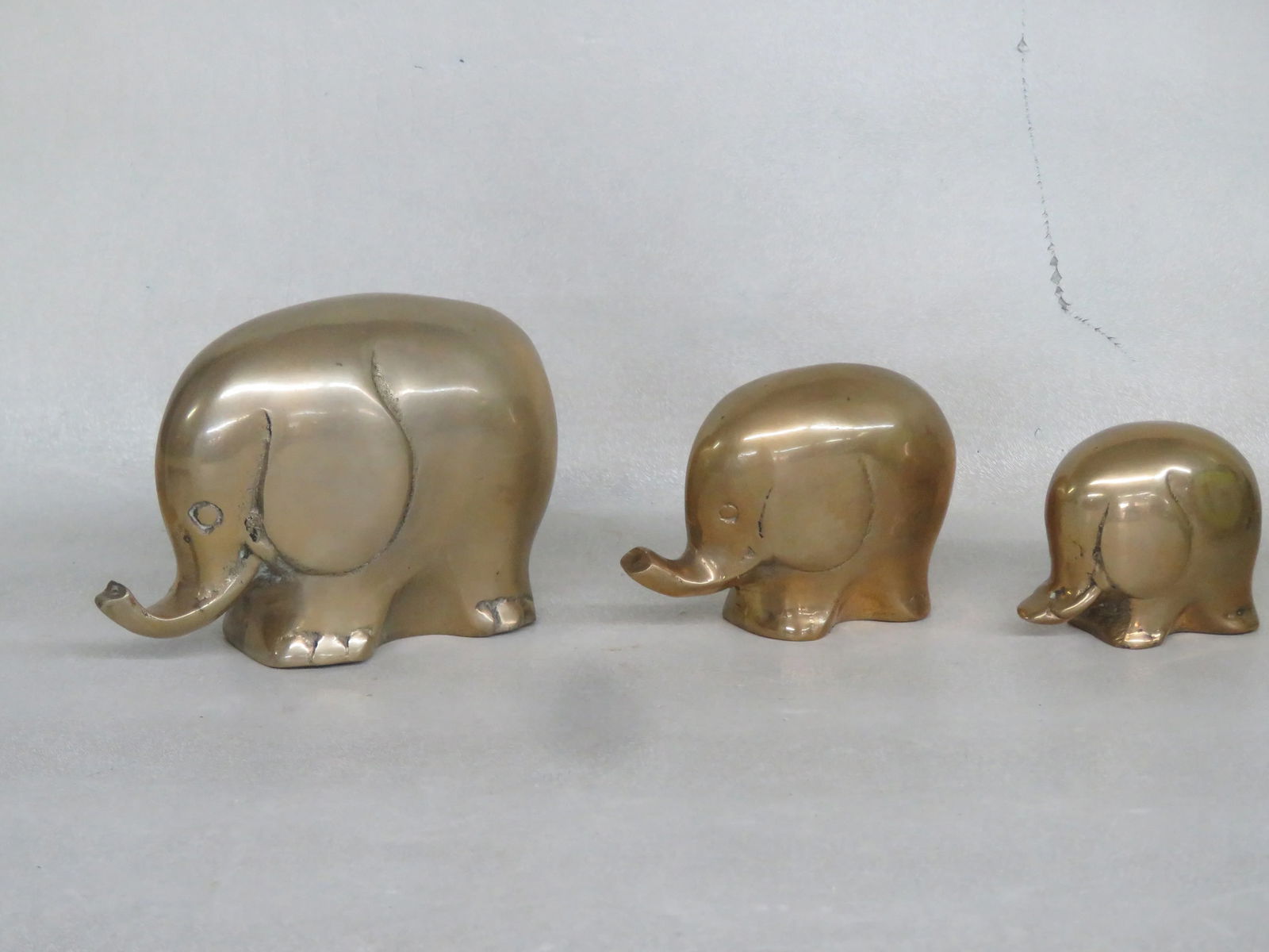 Set of 3 Brass Elephants Figurine Sculpture Animal Statue 4485b - 2