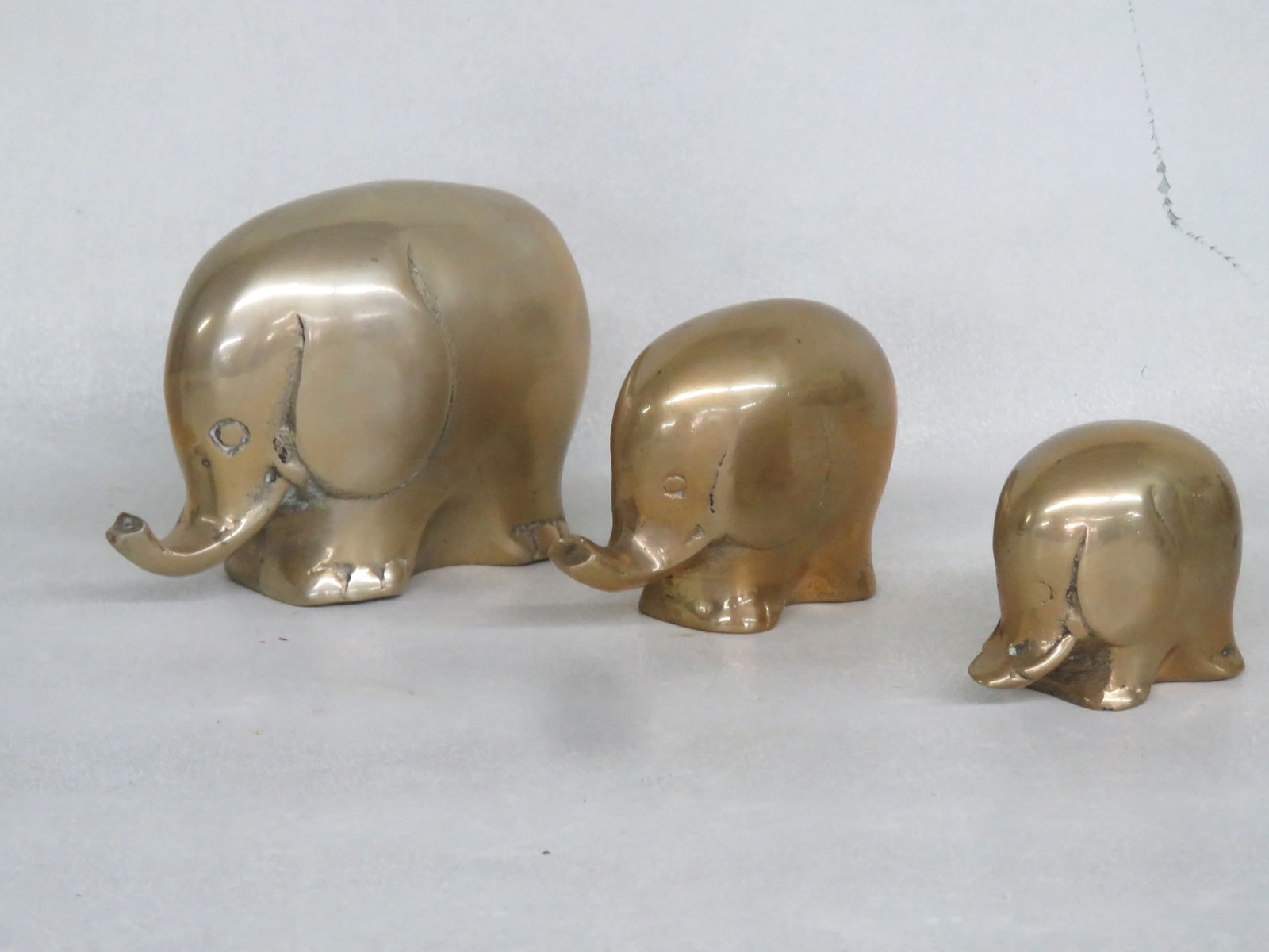 Set of 3 Brass Elephants Figurine Sculpture Animal Statue 4485b - 3