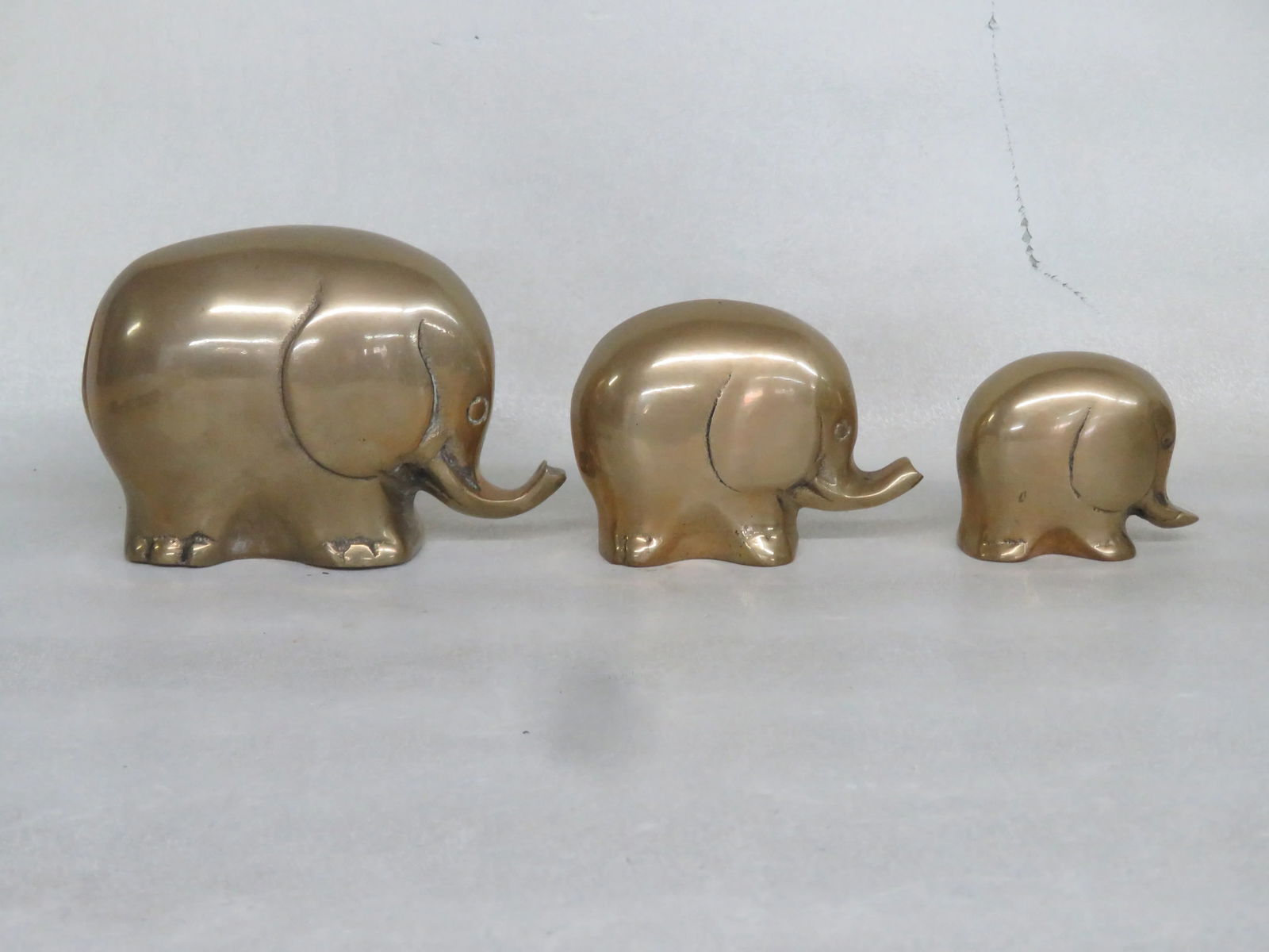 Set of 3 Brass Elephants Figurine Sculpture Animal Statue 4485b - 4