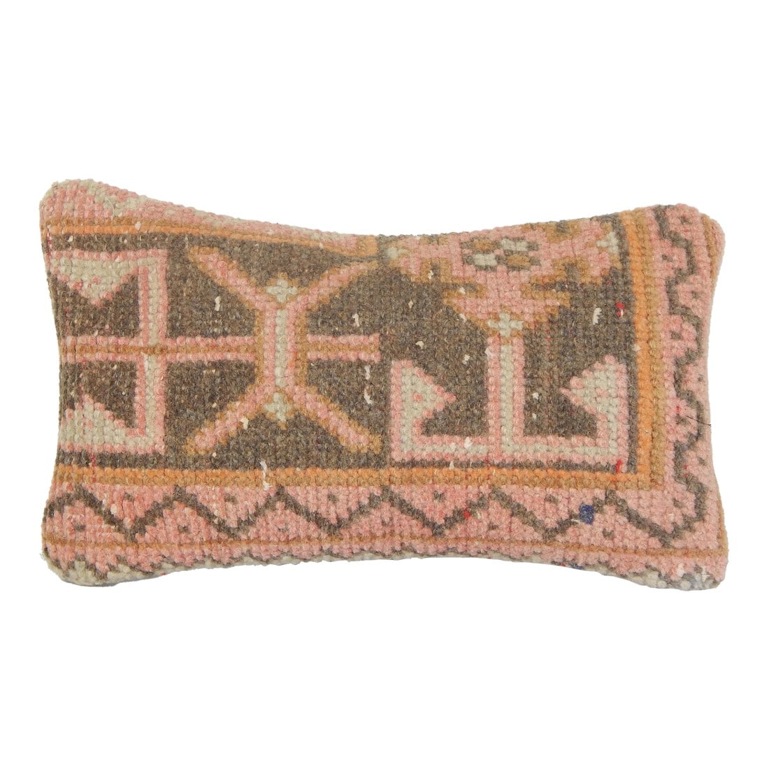 Turkish Lumbar Rug Pillow Cover: Turkish Lumbar Rug Pillow Cover These beautiful 8" x 16" pillow covers were made from an authentic, vintage Turkish rug handwoven in the 1960s. Bright colors of wool adorn the front of the pillow and