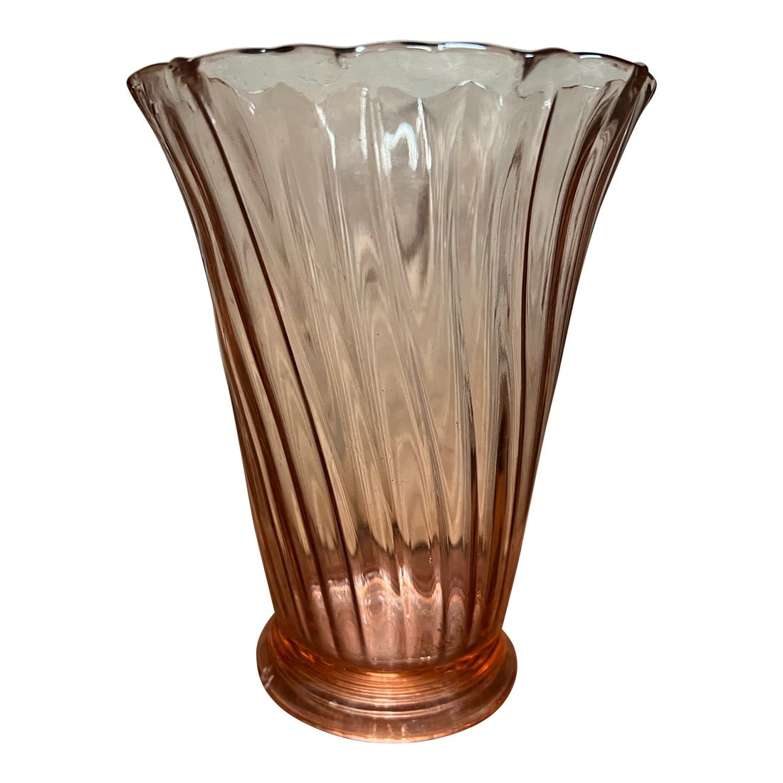 1930s Pink Pedal Swirl Depression Glass Vase by Jeannette (1 of 4)