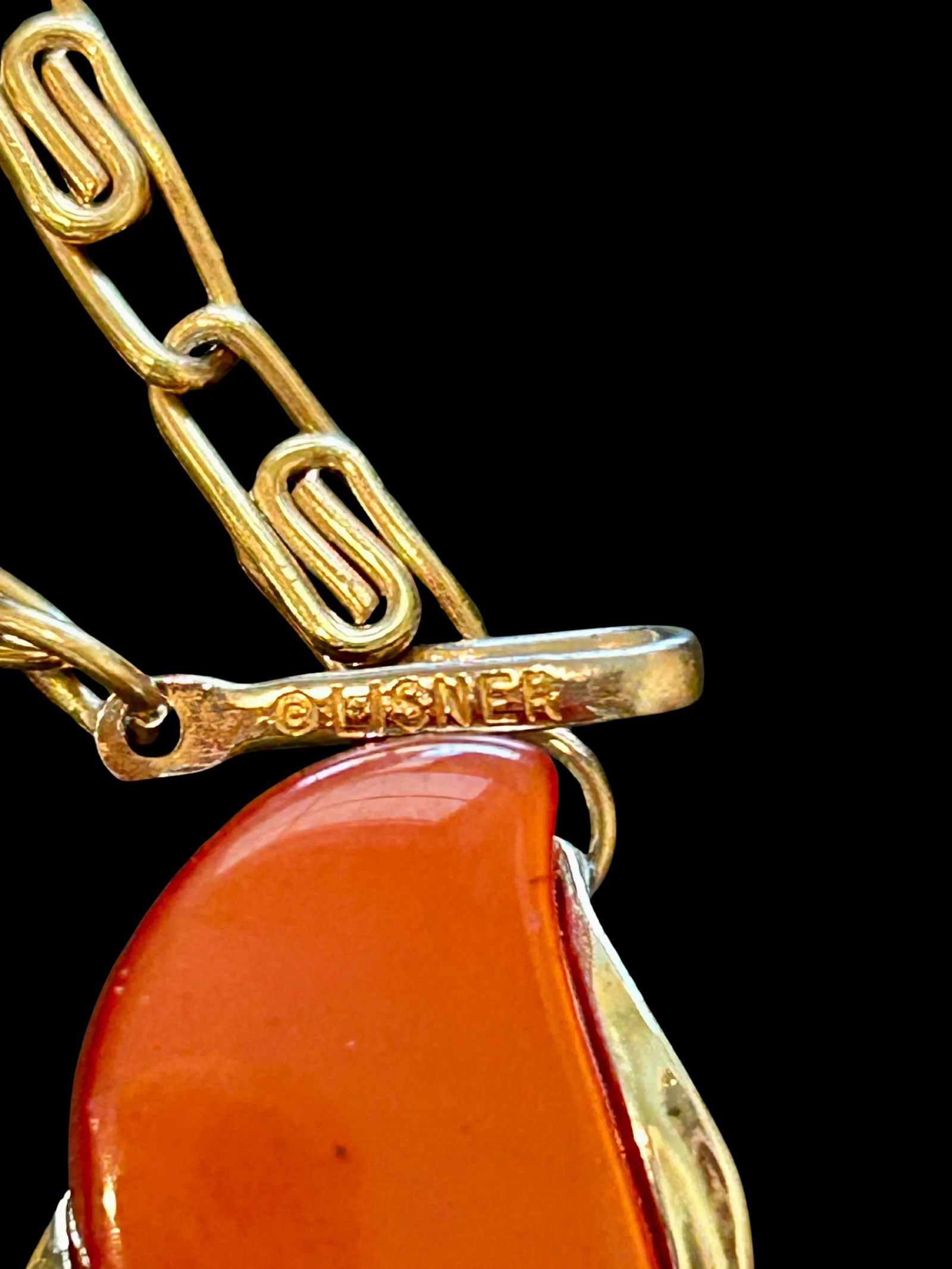 Vintage Lisner Burnt Orange Thermoset Necklace Signed - 6