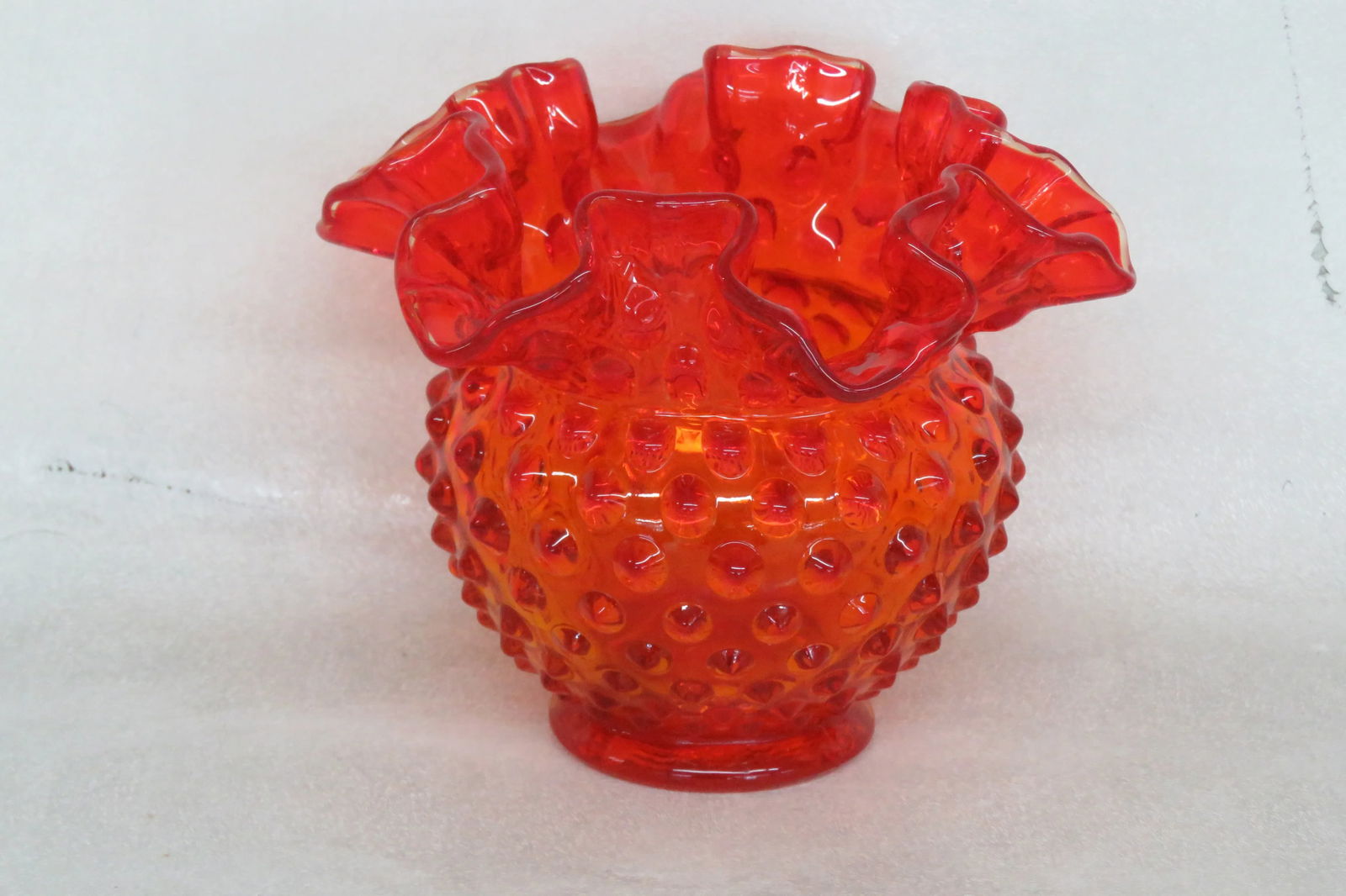 Fenton Glass Hobnail Style Amberina Ruffled Rim Vase 4491b - 12