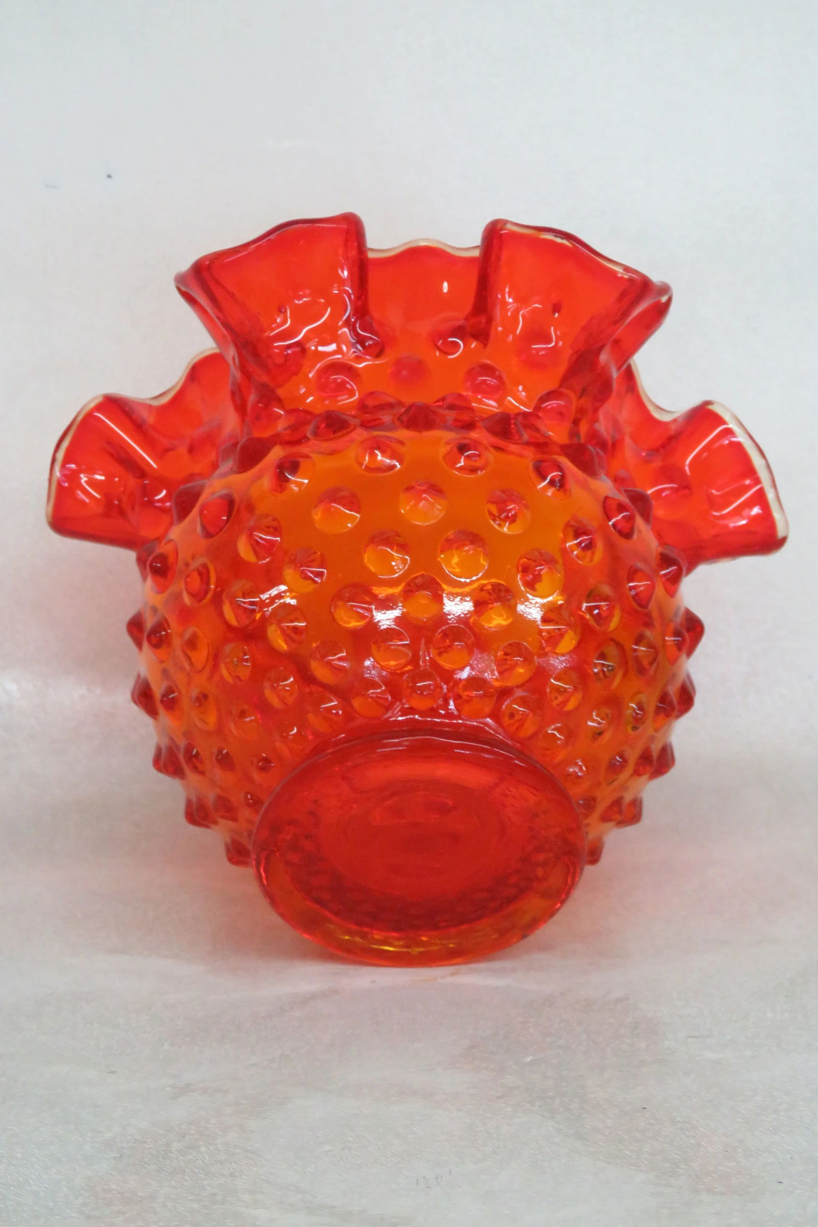 Fenton Glass Hobnail Style Amberina Ruffled Rim Vase 4491b - 5