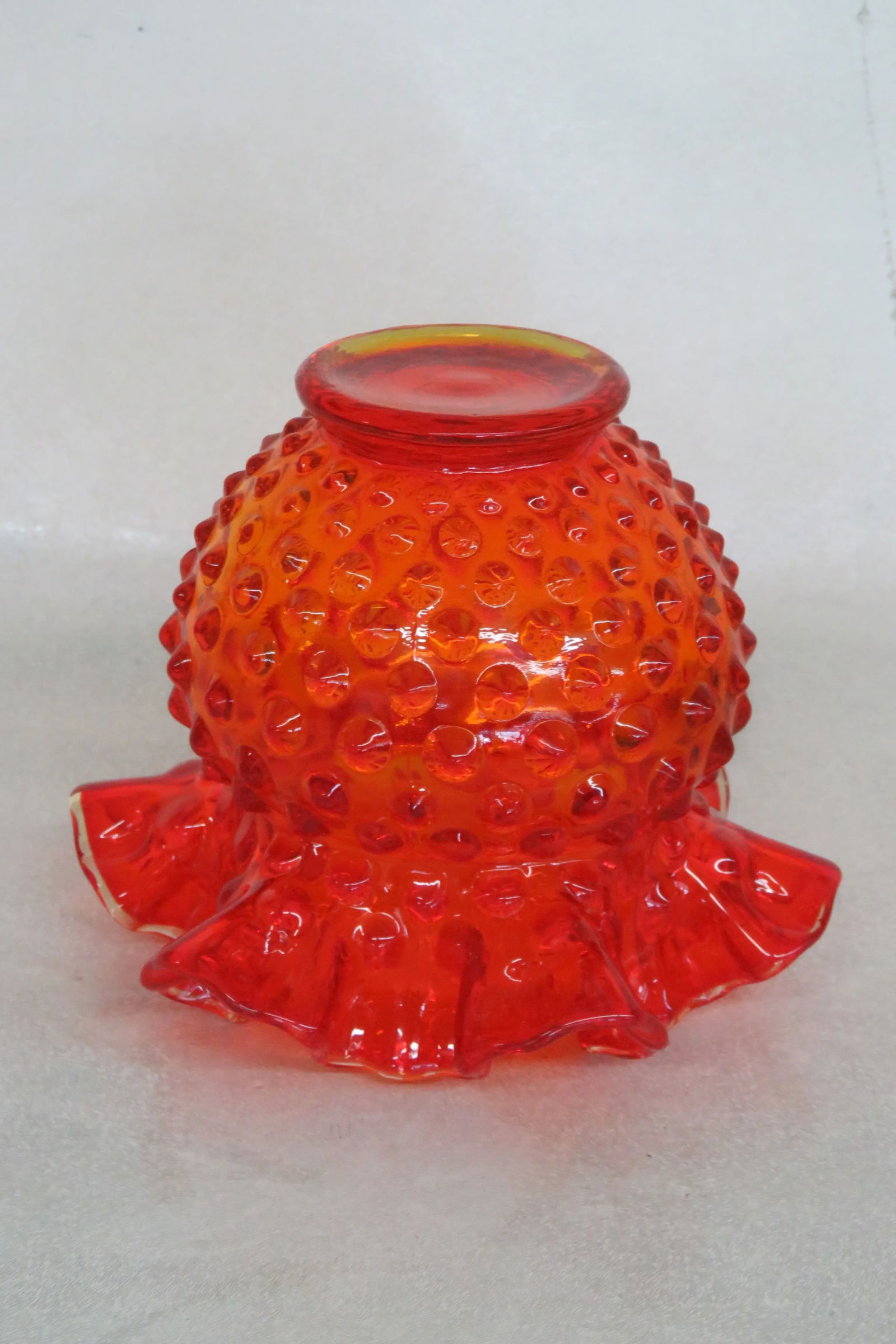 Fenton Glass Hobnail Style Amberina Ruffled Rim Vase 4491b - 8