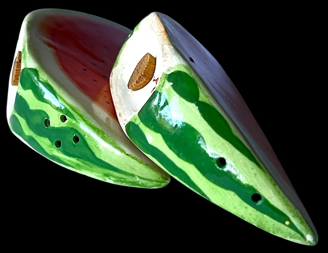 1950s Japanese Hand-Painted Porcelain Watermelon Salt & Pepper Shakers "“ A Pair - 3