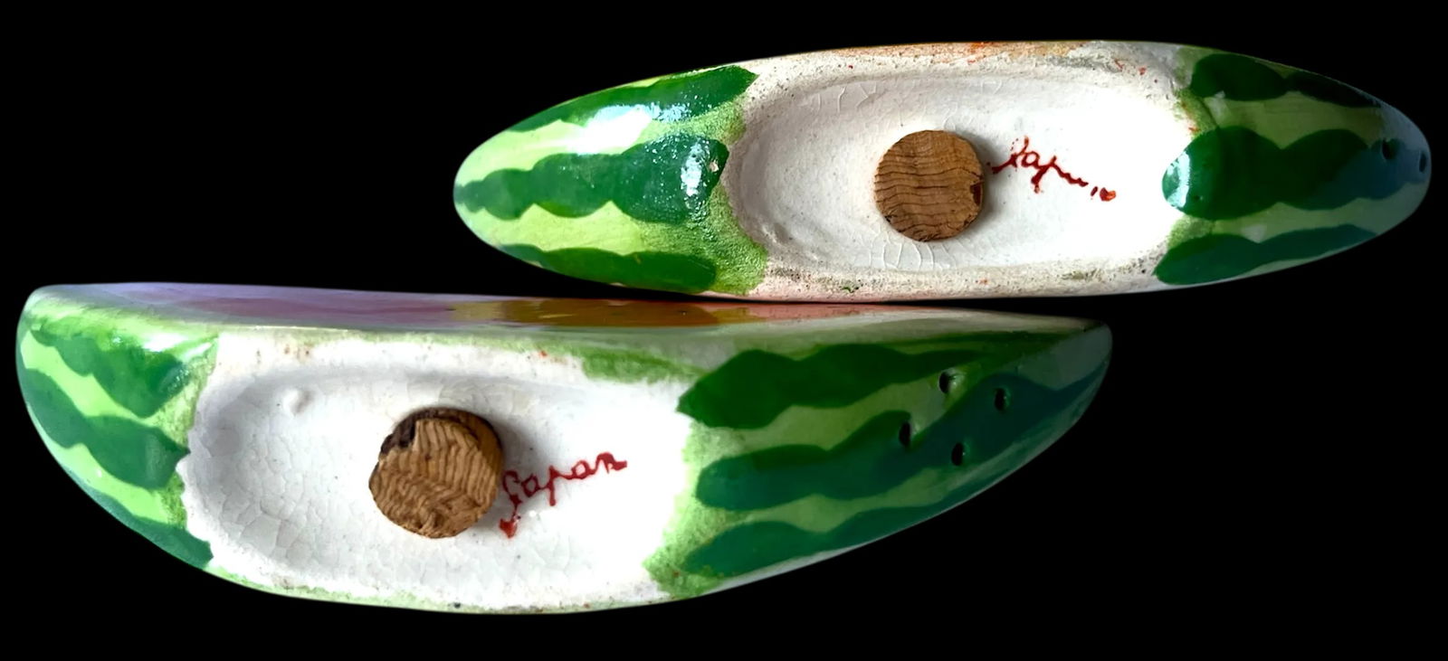 1950s Japanese Hand-Painted Porcelain Watermelon Salt & Pepper Shakers "“ A Pair - 4