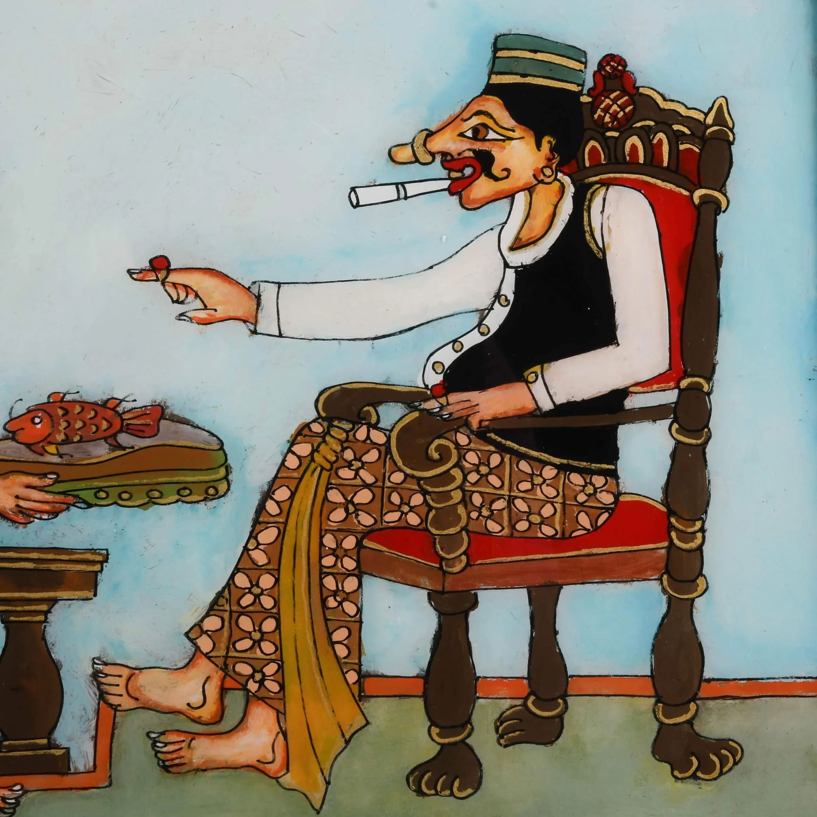 Framed Punakawan Petruk Becomes a King Reverse Glass Painting - 3