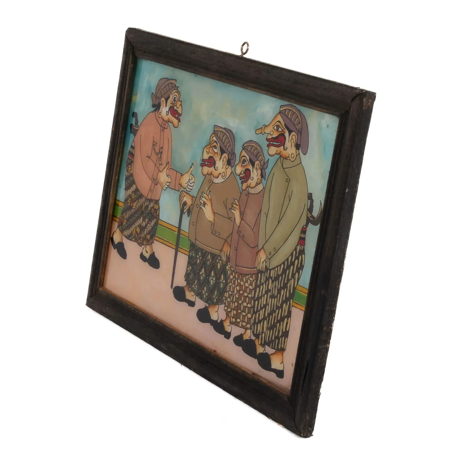 Framed Punakawan Reverse Glass Painting the Meeting of the Yes Men - 4
