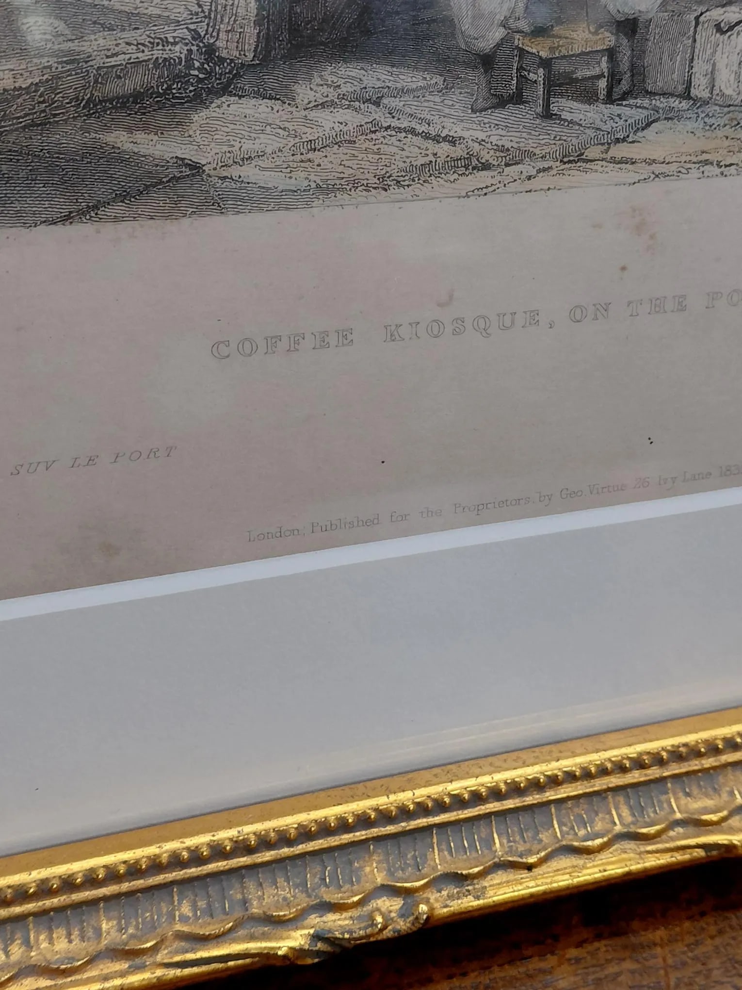 Antique Hand-Colored "Coffee Kiosque on the Port" Print - 8