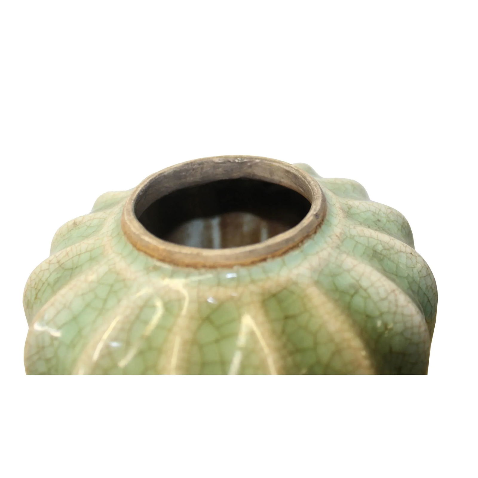 Chinese Ceramic Crackle Pattern Narrow Round Celadon Green Jar - 4