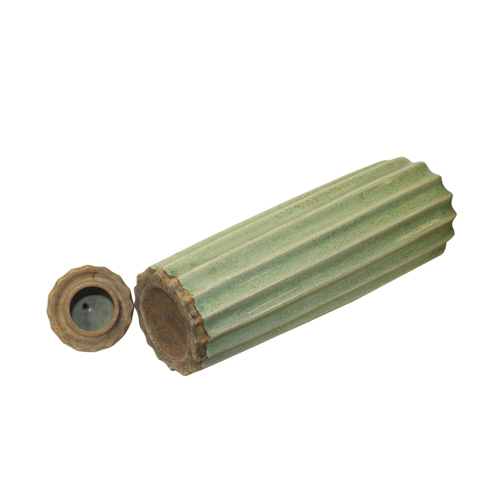 Chinese Ceramic Crackle Pattern Narrow Round Celadon Green Jar - 5