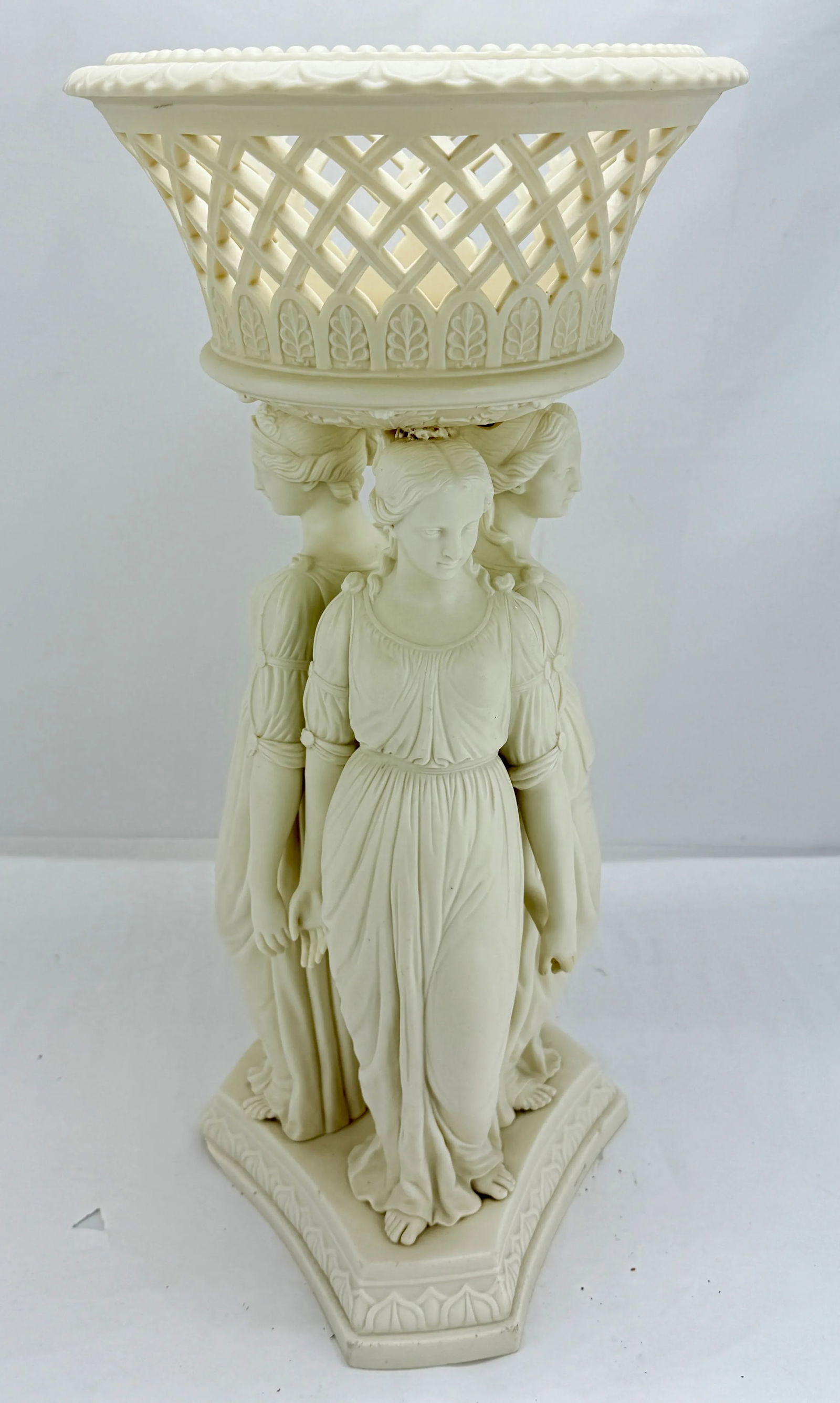 19th Century, Copeland Neoclassical Parianware "3 Graces" Centerpiece C. 1880 - 6