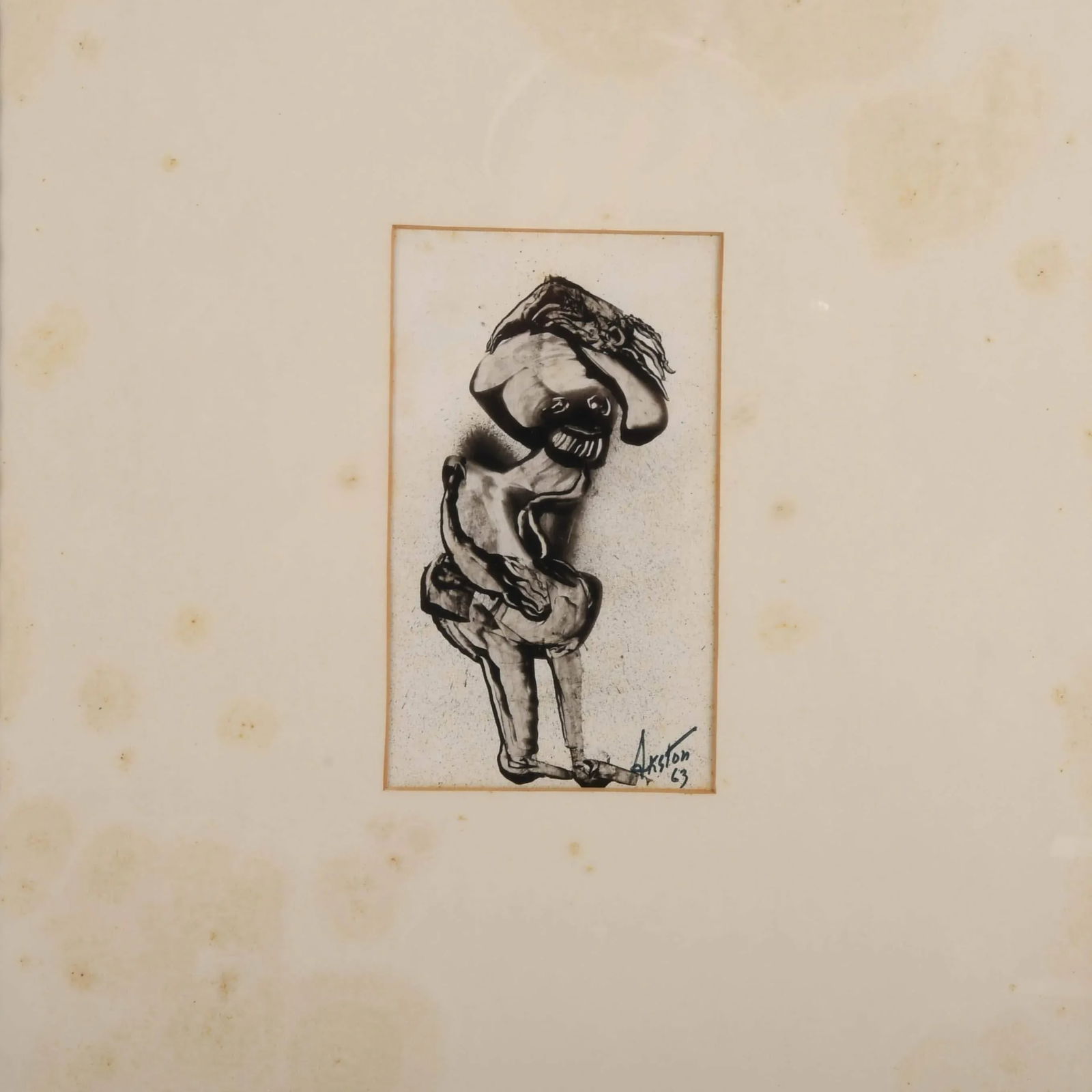 Framed Signed J. Akston "Untitled, 1963" Acrylic on Paper Painting - 2